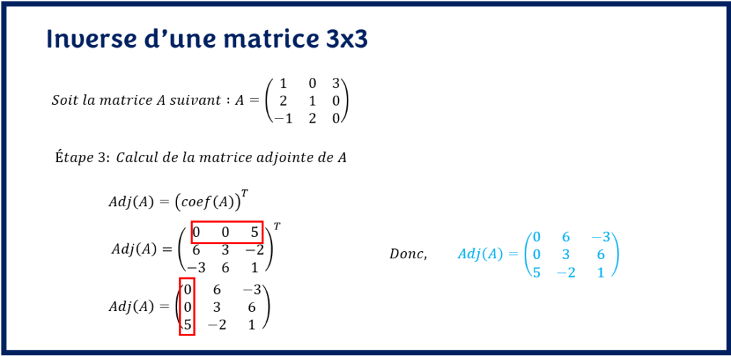Calcul de la matrice adjointe de A