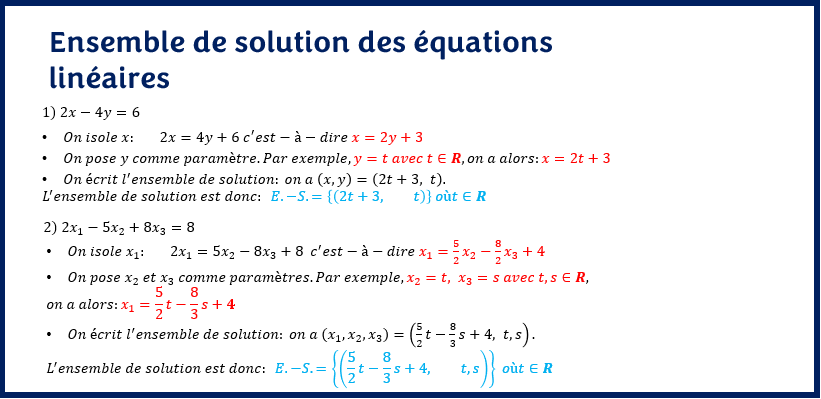 Ensemble de solution des équations linéaires