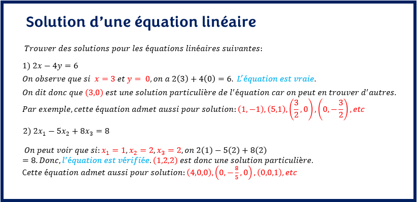 Solution équations linéaires