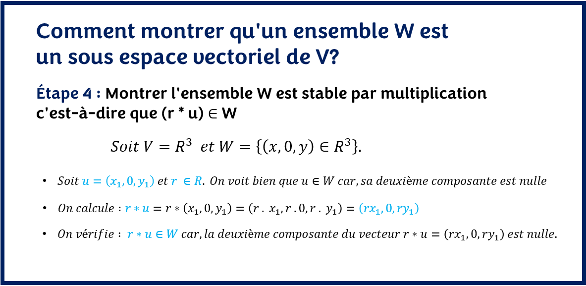 Montrer que l'ensemble W est stable par multiplication c'est-à-dire que (r*u) ∈ W