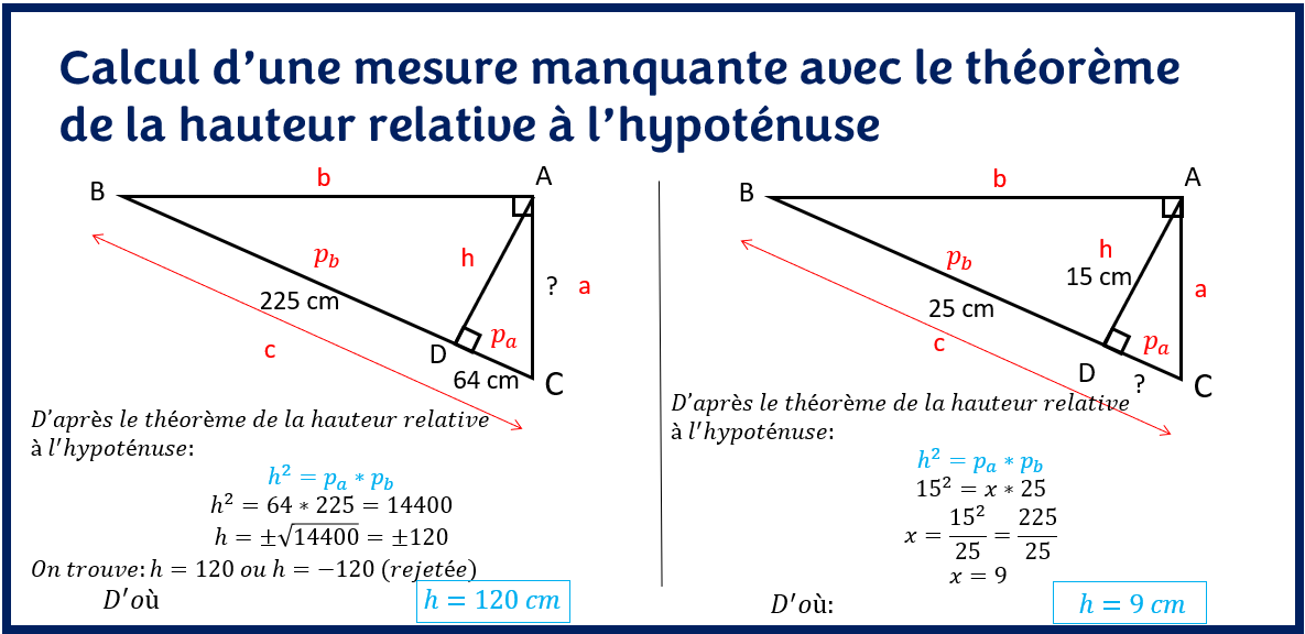 RELATIONS MÉTRIQUES DANS UN TRIANGLE RECTANGLE