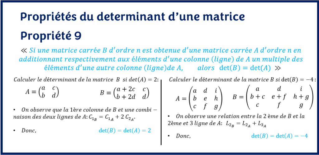 Propriété 9 du déterminant d'une matrice