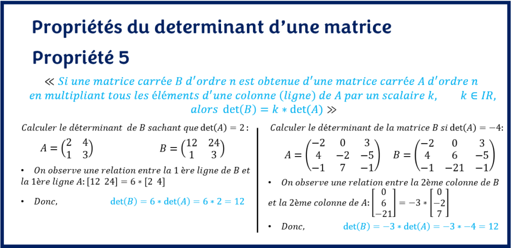 Propriétés 5 du déterminant d'une matrice