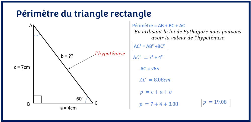 Périmètre du triangle rectangle en utilisant la relation de Pythagore