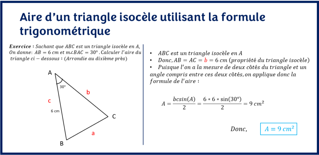 Calcul de la surface d'un triangle avec la formule trigonométrique